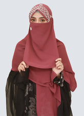 Cut Dana Work Embroidered Hijab Niqab Set - Berry