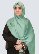 Pearl Embroidered Hijab Niqab Set - Teal Green