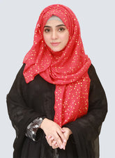 Lawn Hijab with Golden Dotted Embossed Design - Red