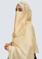 Pearl Embroidered Hijab Niqab Set - Beige