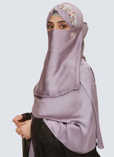 Pearl Embroidered Hijab Niqab Set - Purple