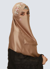Pearl Embroidered Hijab Niqab Set - Fawn