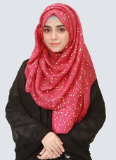 Lawn Hijab with Golden Dotted Embossed Design - Pink