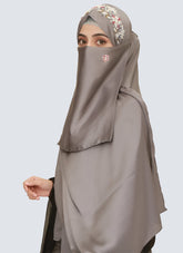 Pearl Embroidered Hijab Niqab Set - Light Grey