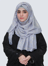 Lawn Hijab with Golden Dotted Embossed Design - Ice Blue