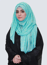 Lawn Hijab with Golden Dotted Embossed Design - Daisy Green