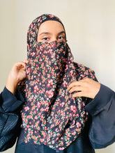 Printed Double Loop Hijab With Plain Niqab - Black Berry Design