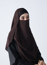 Double Loop Hijab With Plain Niqab - Dark Brown