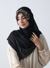 Fancy Embroidered Hijab Niqab Set - Black