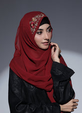 Fancy Embroidered Hijab Niqab Set - Maroon