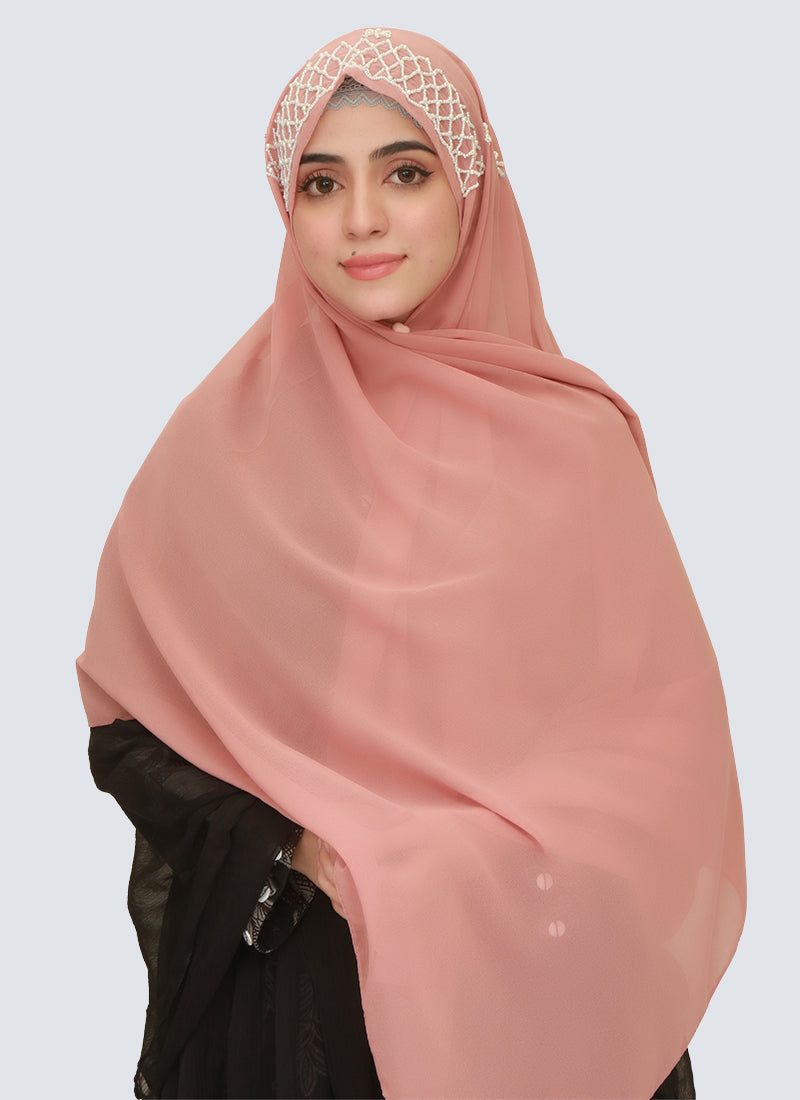 Cut Dana Work Embroidered Hijab Niqab Set - Dusty Pink
