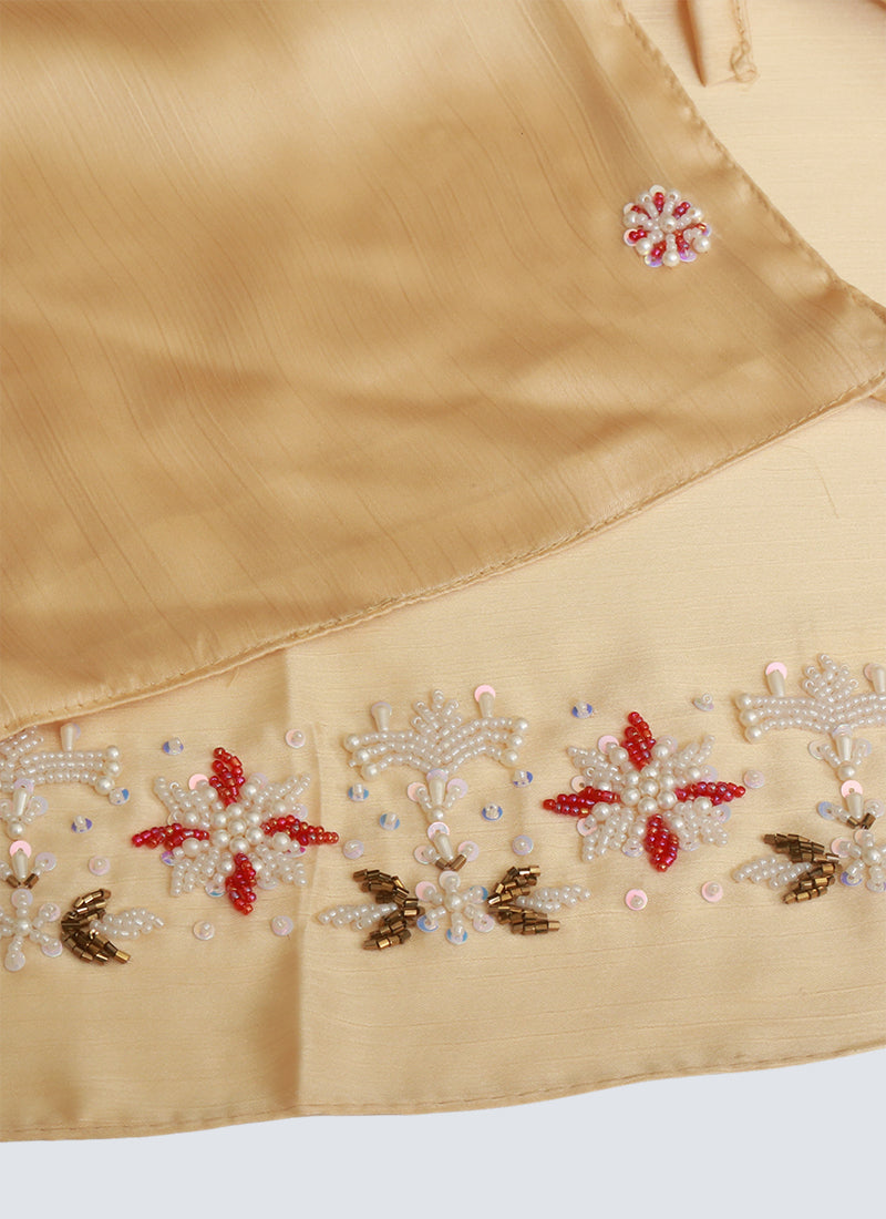 Pearl Embroidered Hijab Niqab Set - Golden