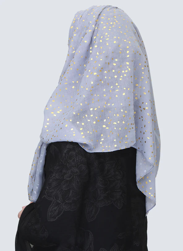 Lawn Hijab with Golden Dotted Embossed Design - Ice Blue