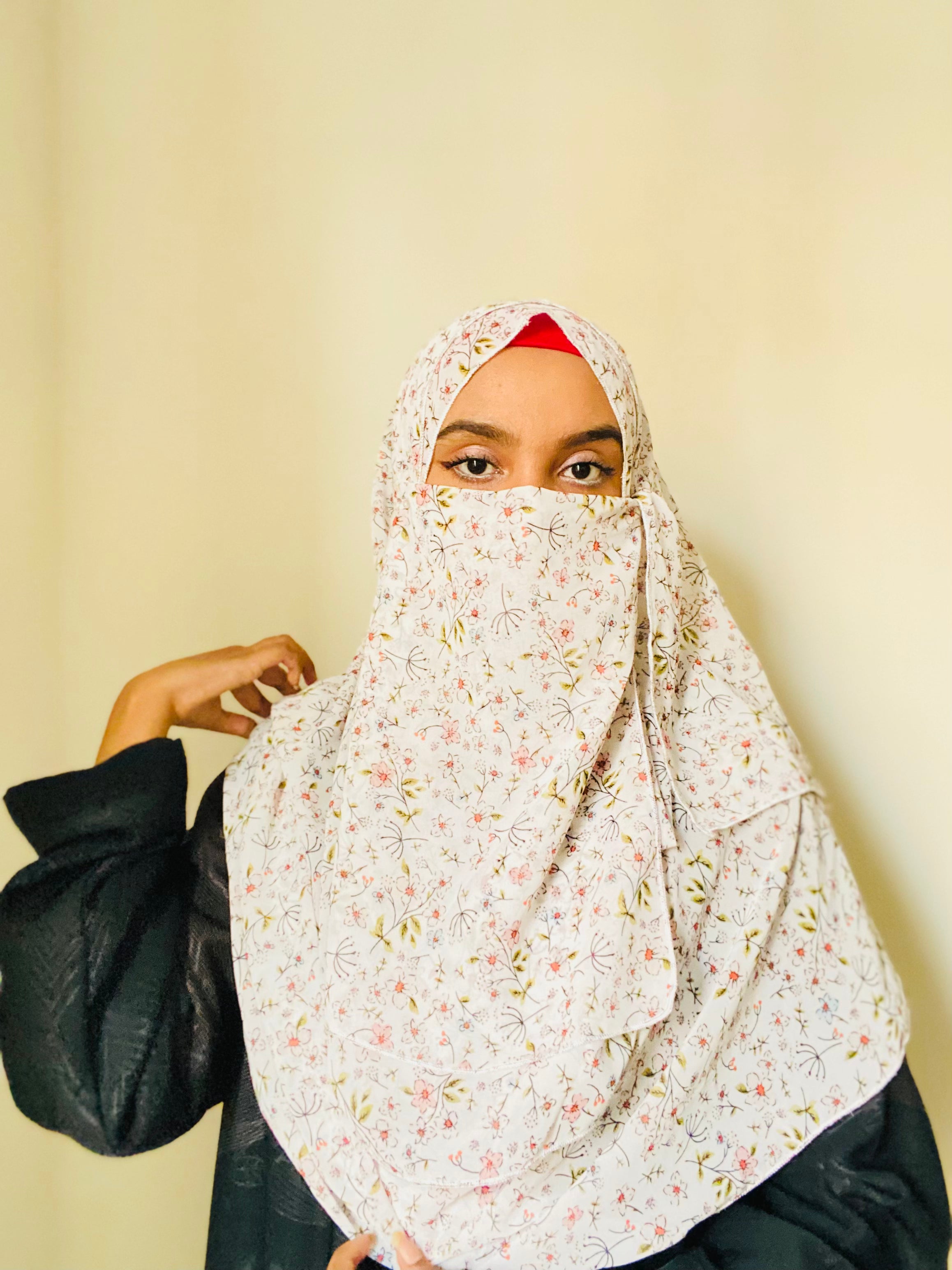 Printed Double Loop Hijab With Plain Niqab - Floral Mist