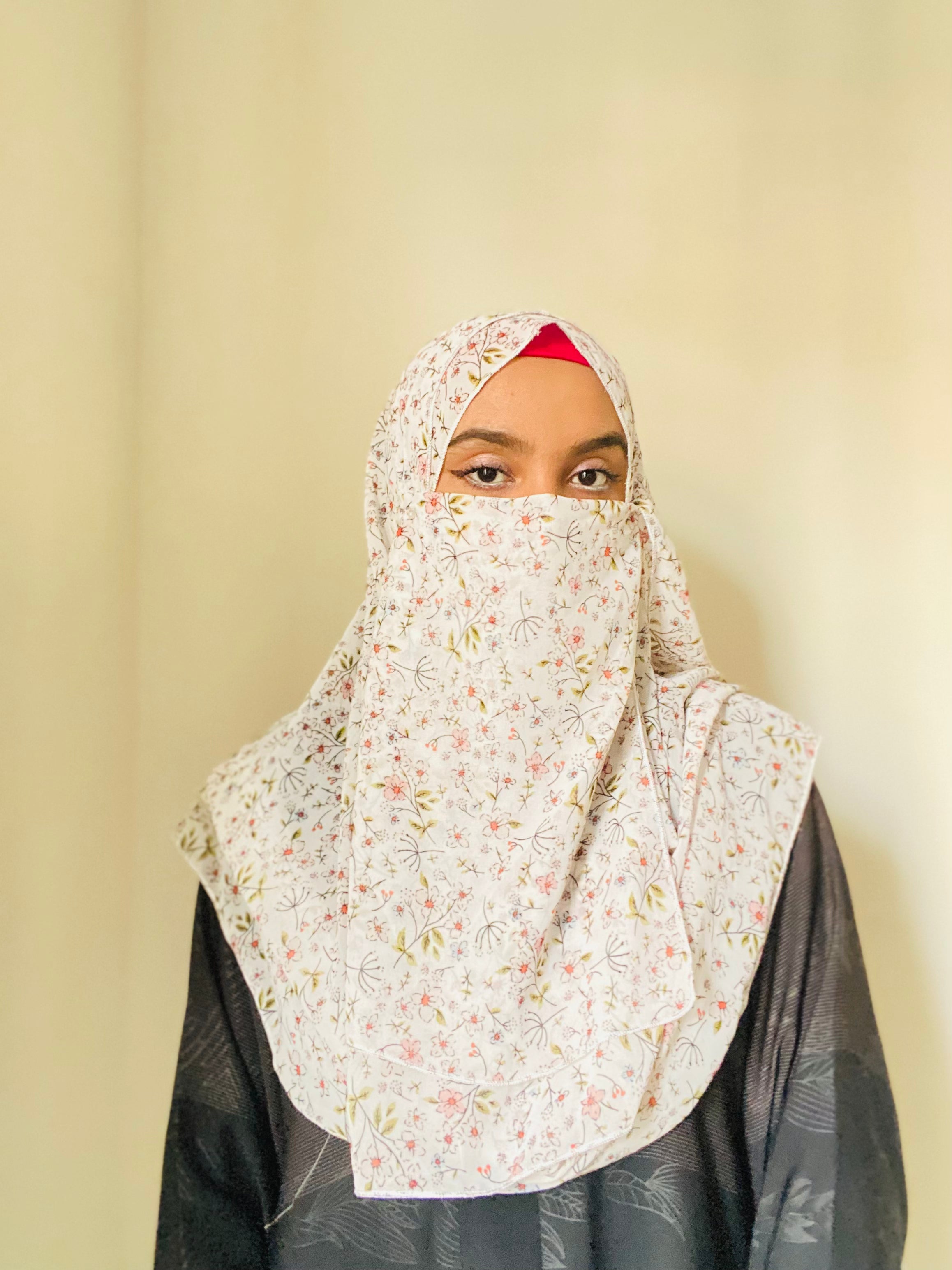 Printed Double Loop Hijab With Plain Niqab - Floral Mist