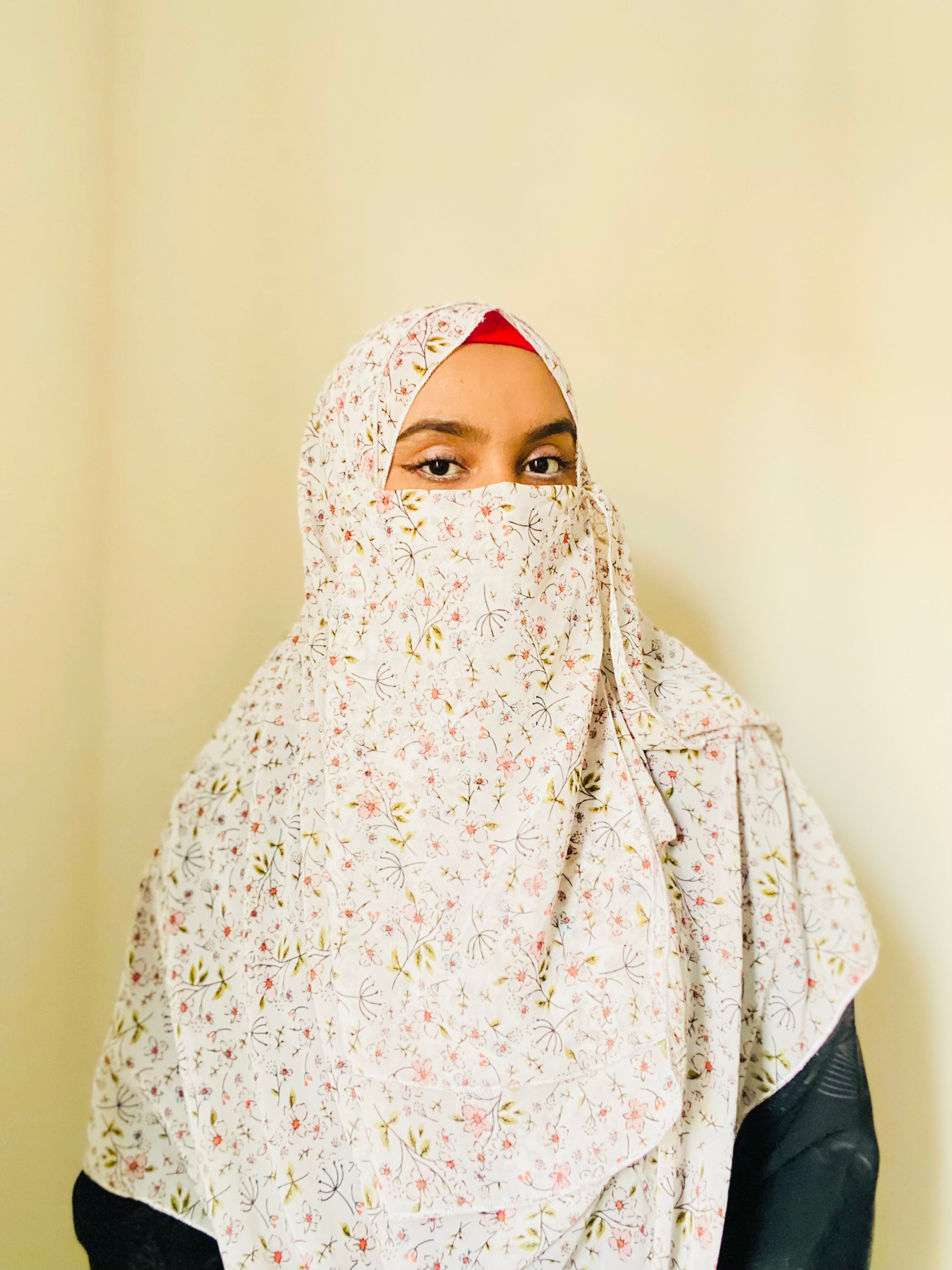 Printed Double Loop Hijab With Plain Niqab - Floral Mist