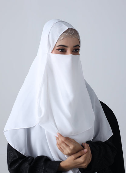 Double Loop Hijab With Plain Niqab - White