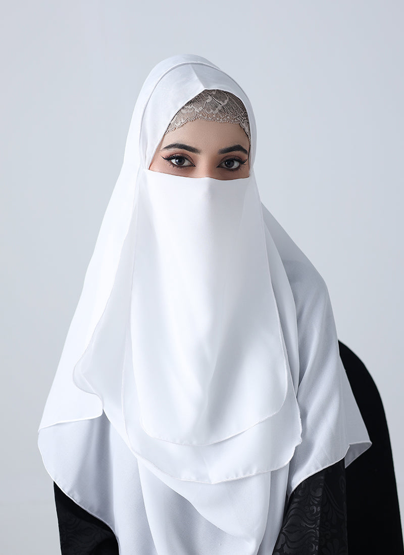 Double Loop Hijab With Plain Niqab - White