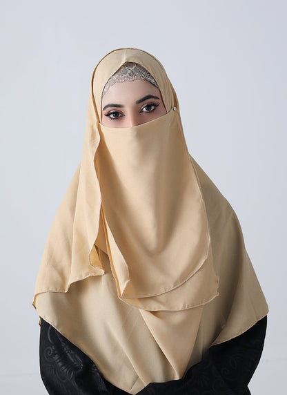 Double Loop Hijab With Plain Niqab - Muddy Nude