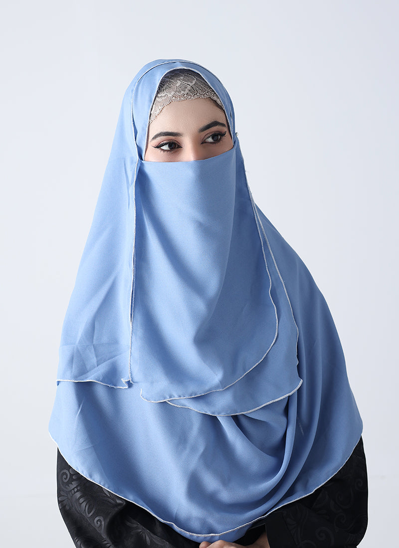 Double Loop Hijab With Plain Niqab - Sky Blue