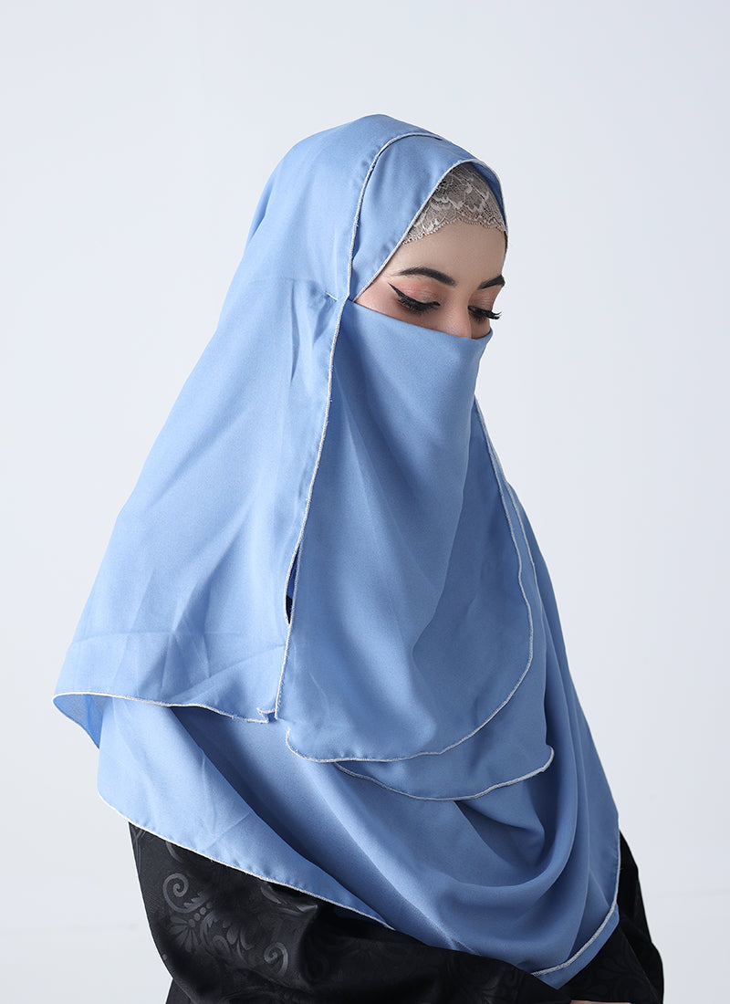 Double Loop Hijab With Plain Niqab - Sky Blue