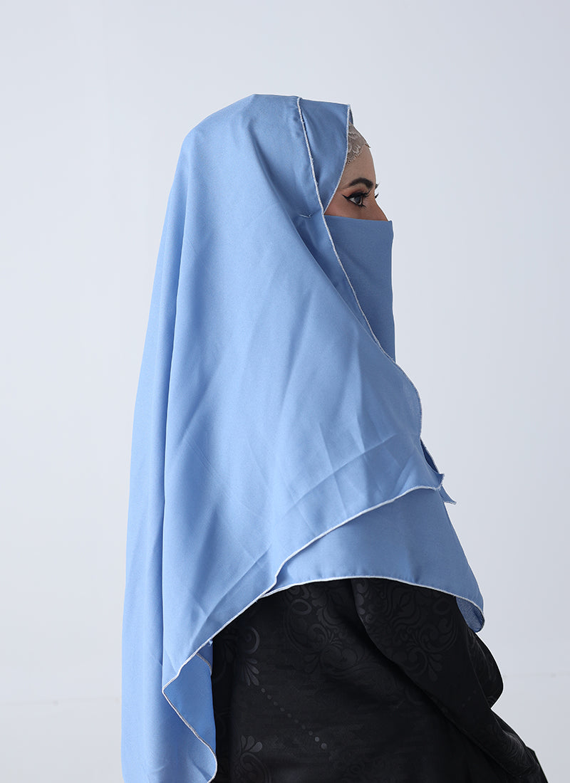 Double Loop Hijab With Plain Niqab - Sky Blue