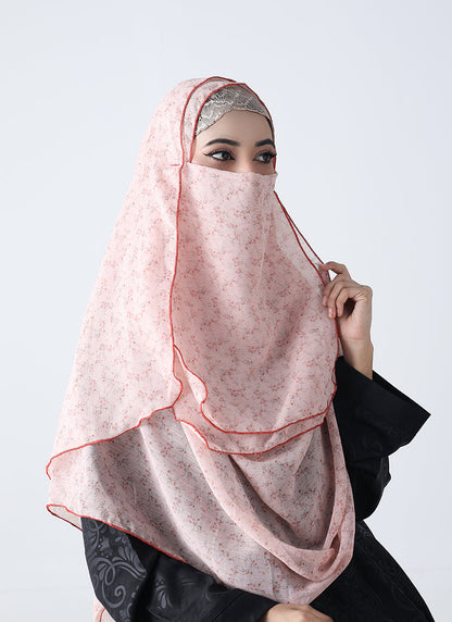 Double Loop Hijab With Plain Niqab - Printed Design 1