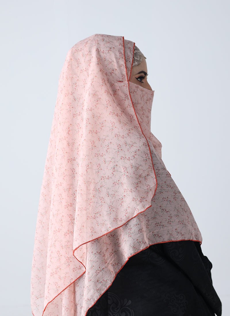 Double Loop Hijab With Plain Niqab - Printed Design 1