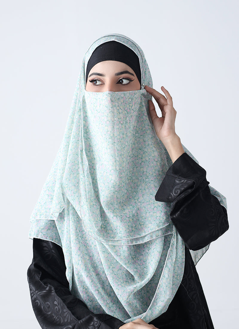 Double Loop Hijab With Plain Niqab - Printed Design 3