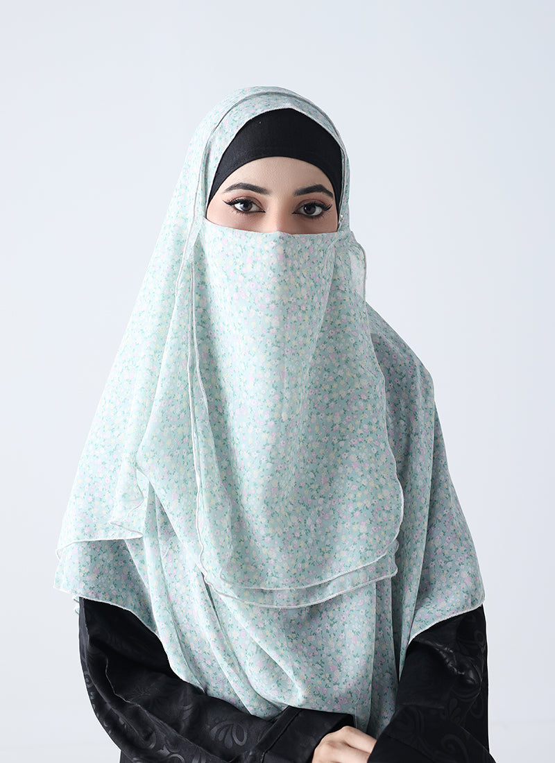 Double Loop Hijab With Plain Niqab - Printed Design 3