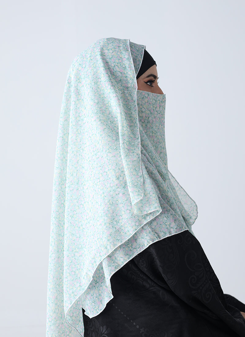 Double Loop Hijab With Plain Niqab - Printed Design 3