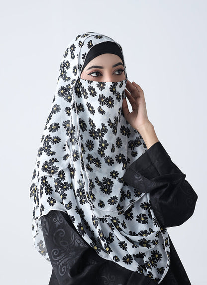 Double Loop Hijab With Plain Niqab - Printed Design 4