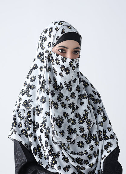 Double Loop Hijab With Plain Niqab - Printed Design 4