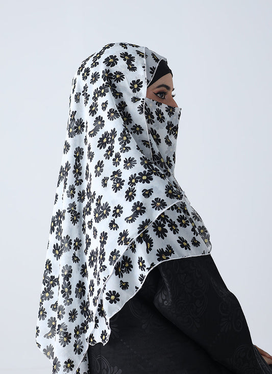 Double Loop Hijab With Plain Niqab - Printed Design 4