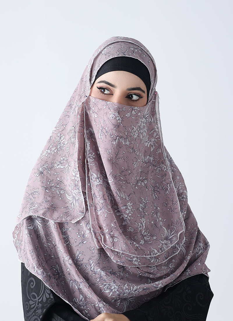 Double Loop Hijab With Plain Niqab - Printed Design 5