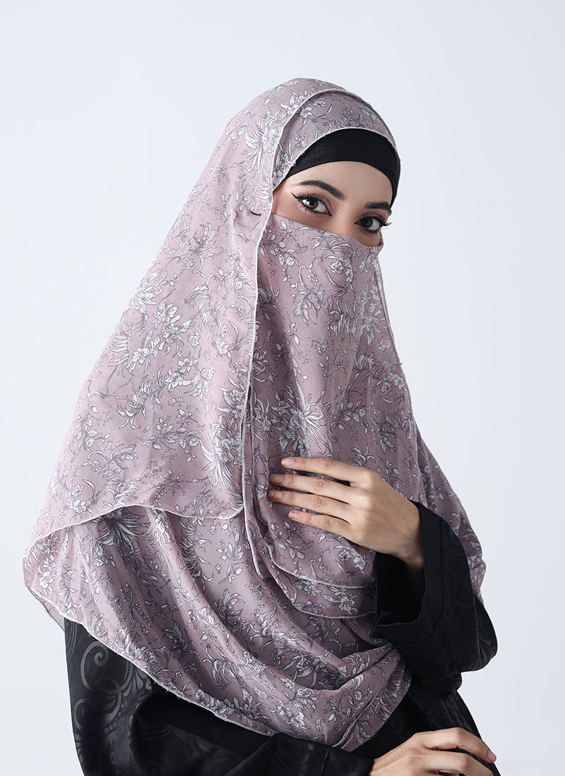 Double Loop Hijab With Plain Niqab - Printed Design 5