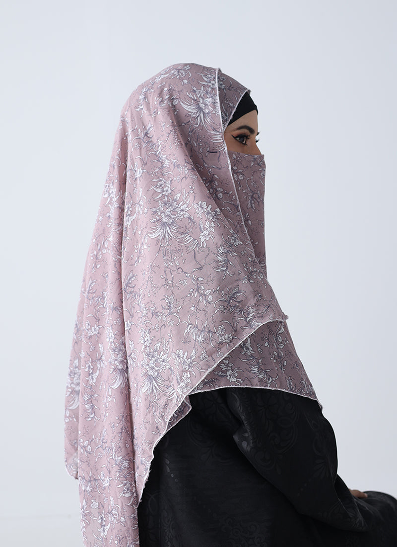 Double Loop Hijab With Plain Niqab - Printed Design 5