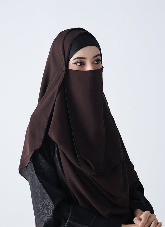 Double Loop Hijab With Plain Niqab - Dark Brown