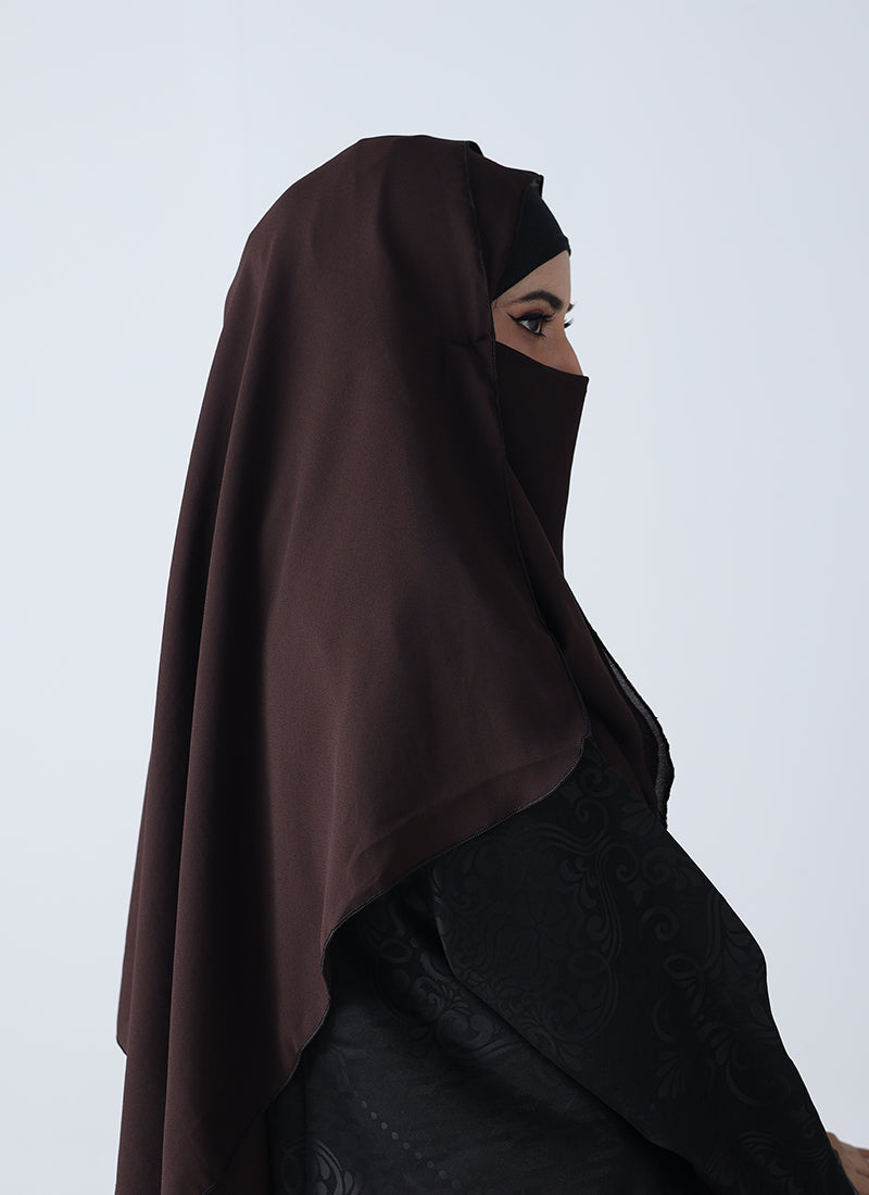 Double Loop Hijab With Plain Niqab - Dark Brown