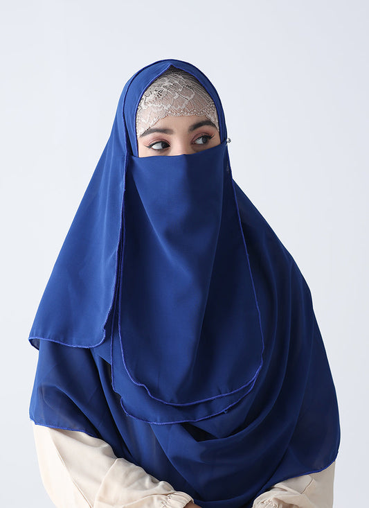 Double Loop Hijab With Plain Niqab - Royal Blue