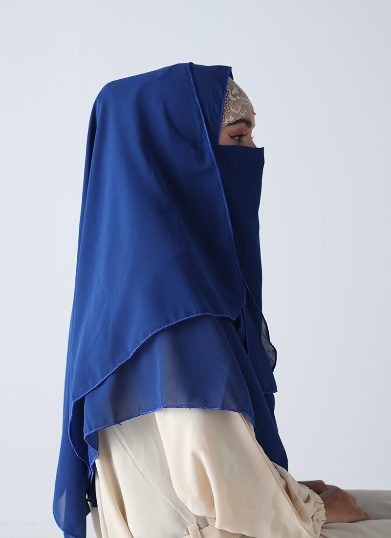 Double Loop Hijab With Plain Niqab - Royal Blue