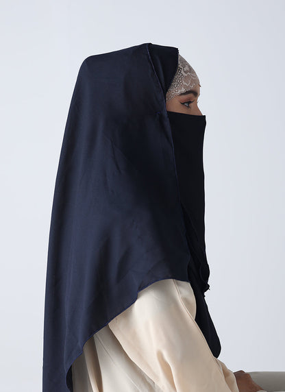 Double Loop Hijab With Plain Niqab - Navy Blue