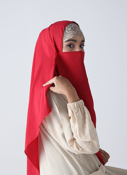 Double Loop Hijab With Plain Niqab - Rust