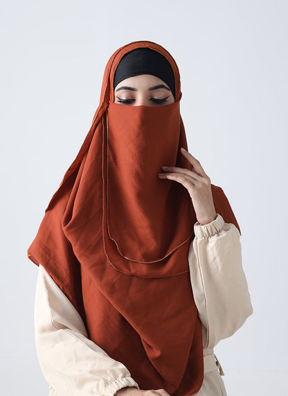 Double Loop Hijab With Plain Niqab - Fawn