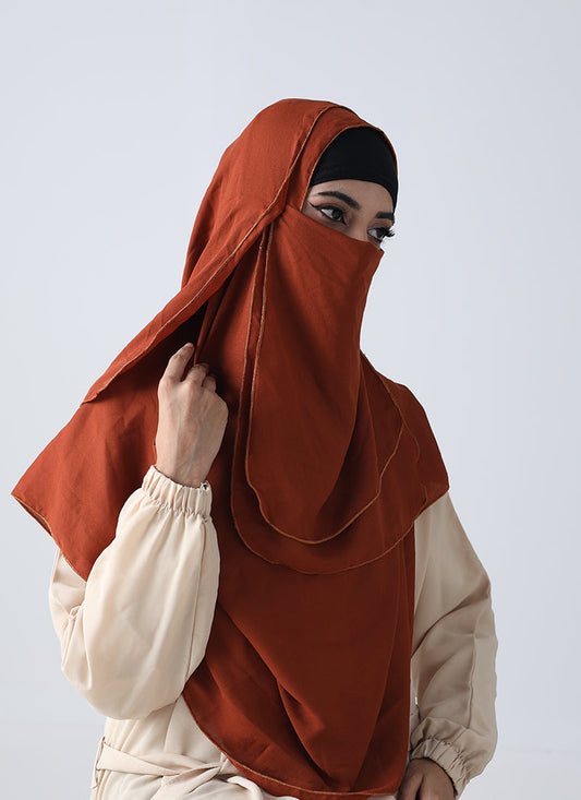 Double Loop Hijab With Plain Niqab - Fawn