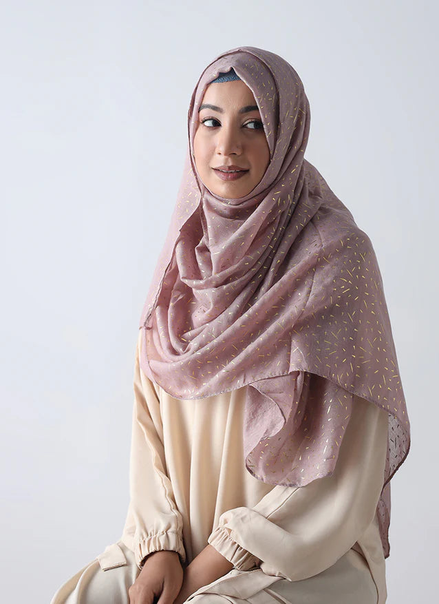 Lawn Hijab with Golden Dotted Embossed Design - Falsa
