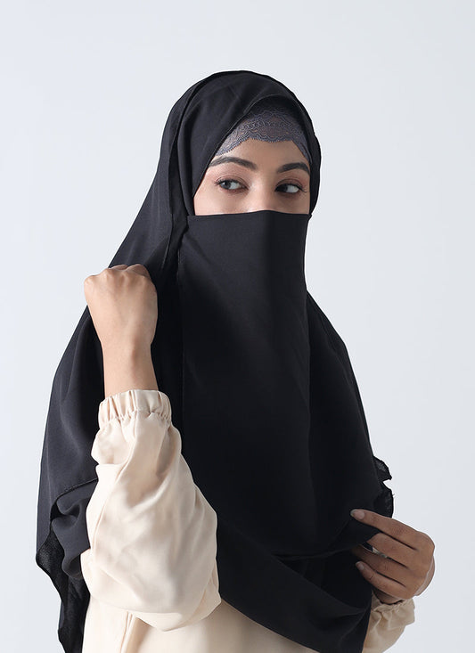 Double Loop Hijab With Plain Niqab - Black