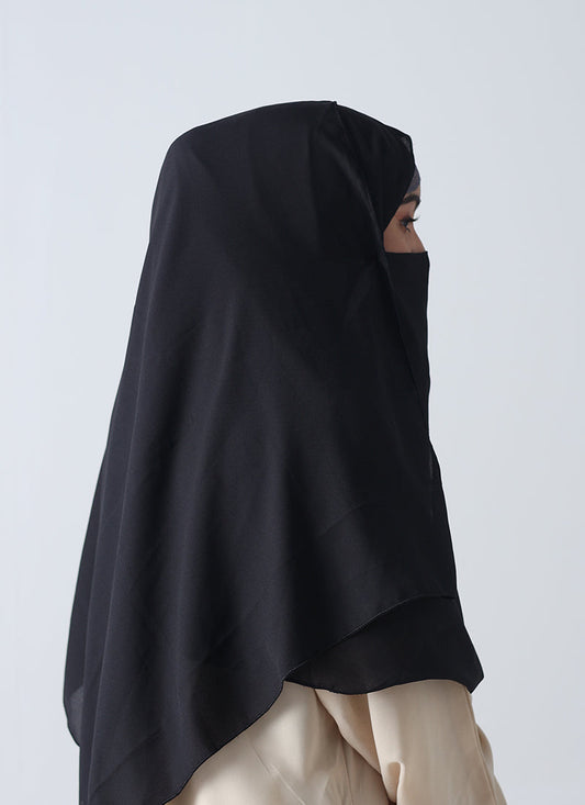 Double Loop Hijab With Plain Niqab - Black