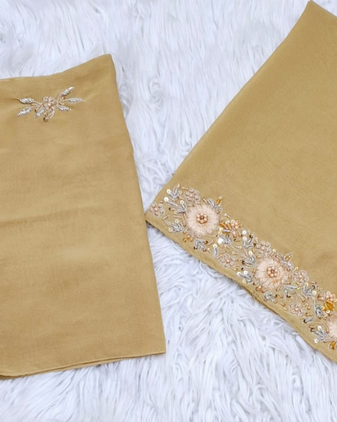 Fancy Embroidered Hijab Niqab Set - Golden